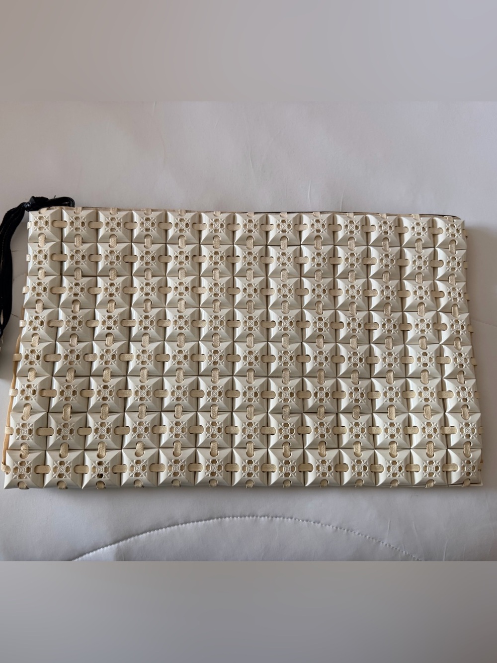 Vintage White Geometric Plastic Tile Purse Mod Mid Century Handbag Retro
